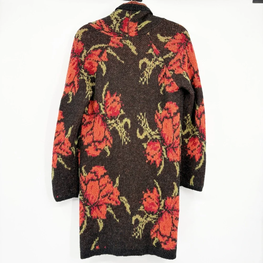 Free People Womens Floral Rose Boho Grunge Longline Flower‎ Power Cardigan XS
